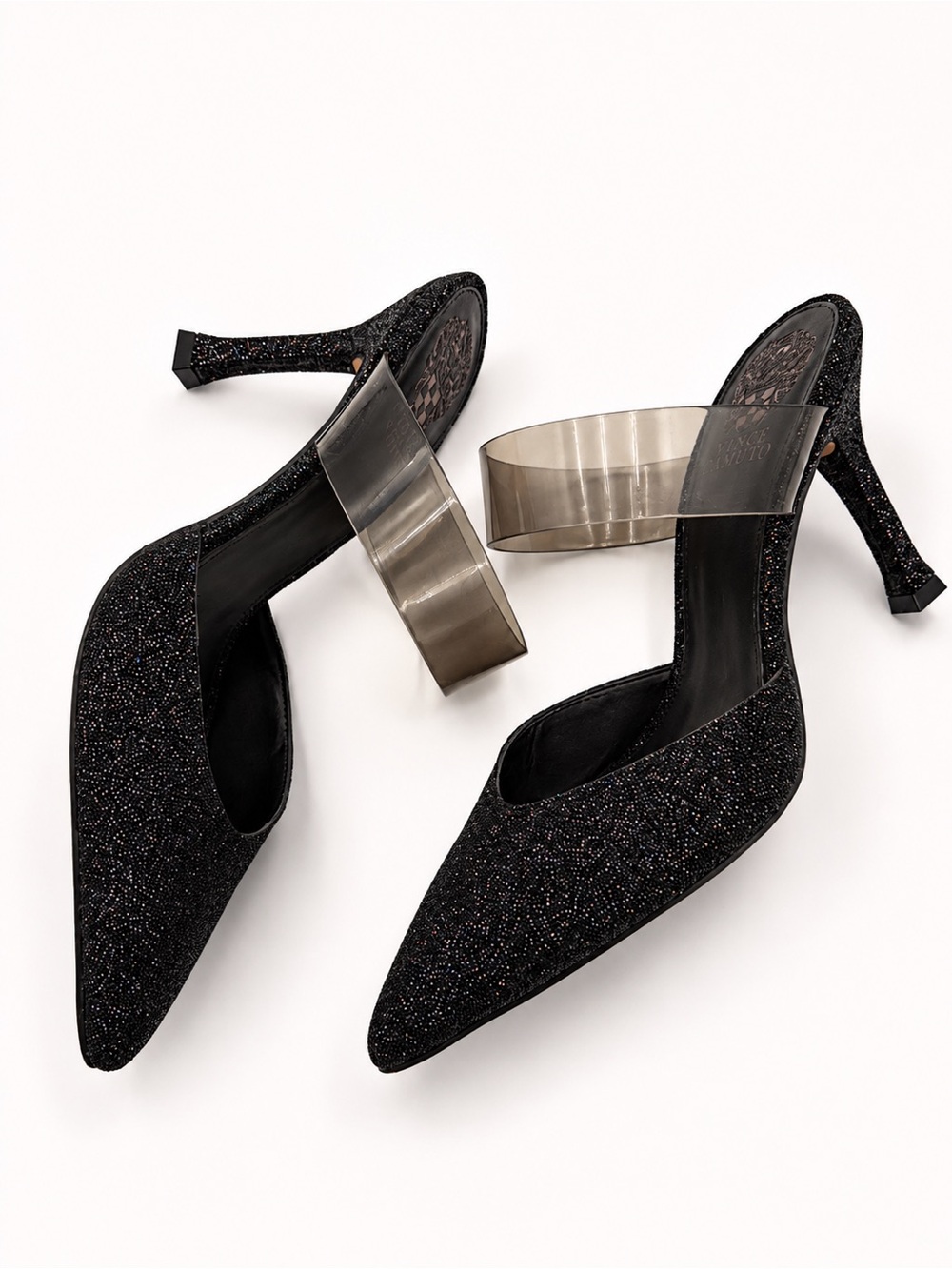Vince Camuto • Kempern Heeled Mules in Black Diamond Leather - Picture 2 of 10